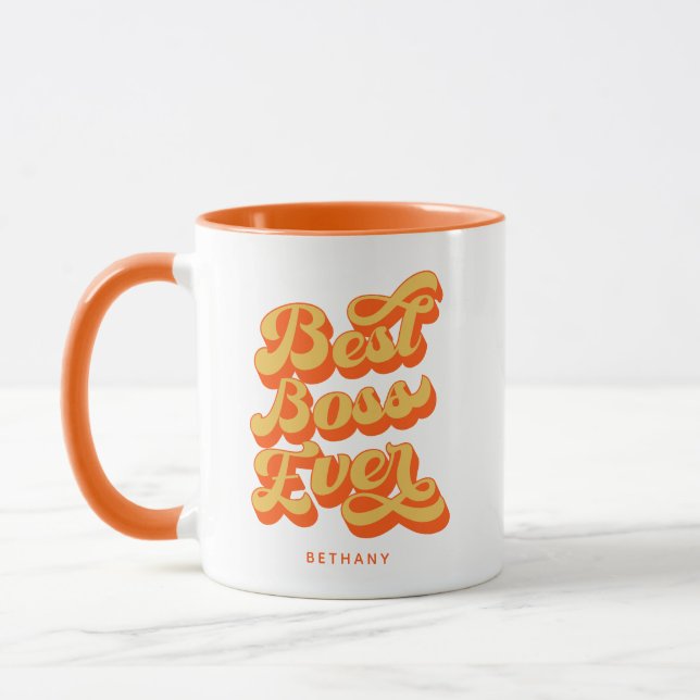 Caneca Melhor Chefe Alguma Vez Retro Orange Custom Name M (Esquerda)