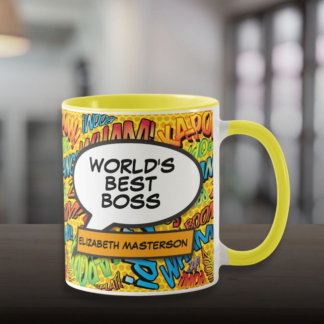 Caneca Melhor Chefe de Todos os Tempos Fun Retro Arte Pop (Best Boss Ever Fun Retro Pop Art Comic Book Mug)