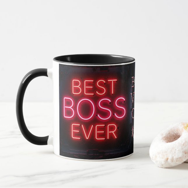 Caneca Melhor Chefe Nunca Luzes de Neon e Cotação (Com Donut)