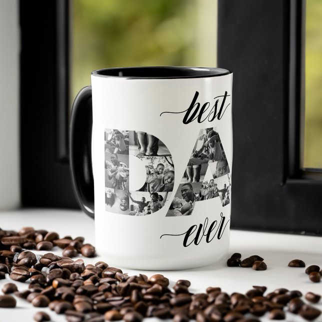 Caneca Melhor Colagem de Fotos em Branco e Preto do PAI (Best Dad Ever DAD black & White Photo Collage Mug)