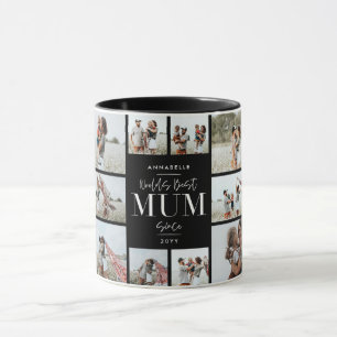 Caneca melhor colagem de fotos mínima preta e Mãe
