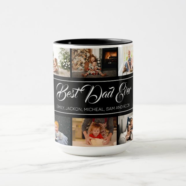 Caneca Melhor Colagem de Fotos Preta do Pai (Centro)