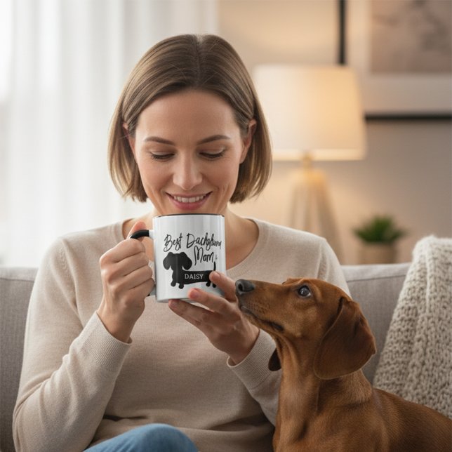 Caneca Melhor Dachshund Mãe Mug Personalizado (Personalized Best Dachshund Mom Coffee Mug)