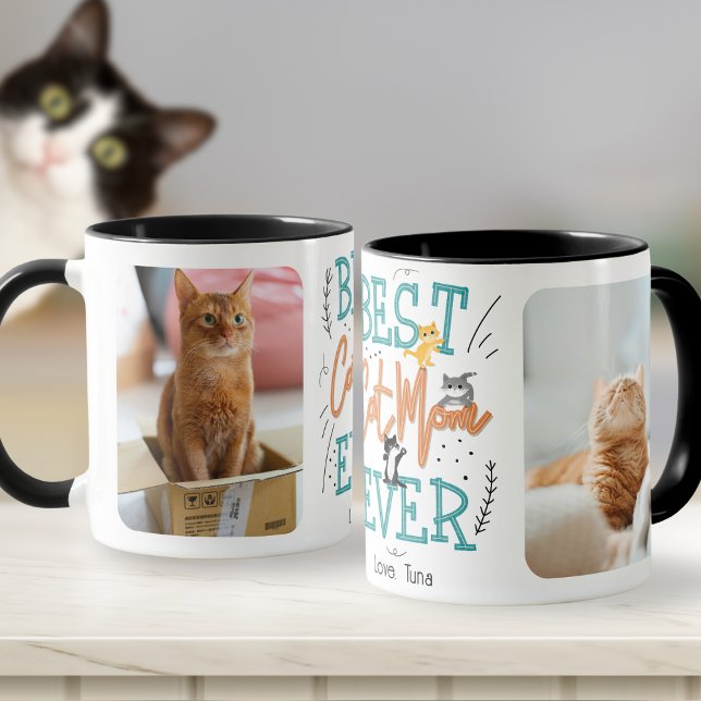 Caneca Melhor Dia de as mães de Foto Cat Mãe Ever 2 (Criador carregado)