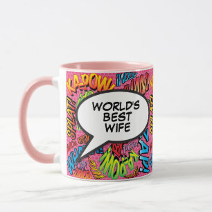 Caneca Melhor Esposa do Mundo Rosa Divertido Retro Quadri