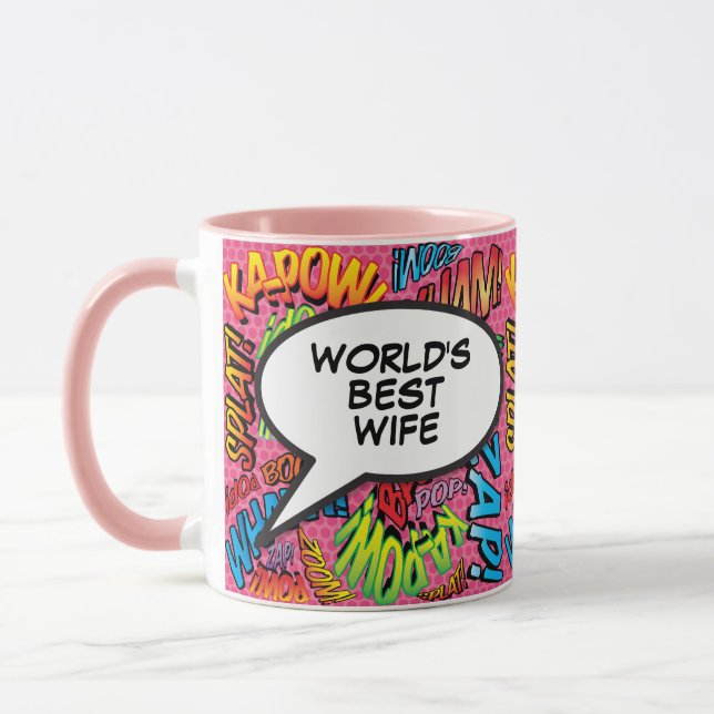 Caneca Melhor Esposa do Mundo Rosa Divertido Retro Quadri (Esquerda)