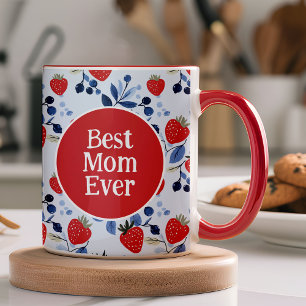 Caneca Melhor Foto do Padrão de Morango da Mãe