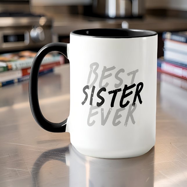 Caneca Melhor Irmã de Todos os Tempos Moderno Preto e Cin (Criador carregado)