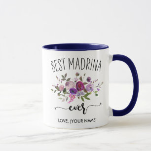Caneca MELHOR MADRINA de sempre (Seu nome) Marinho Buquê 