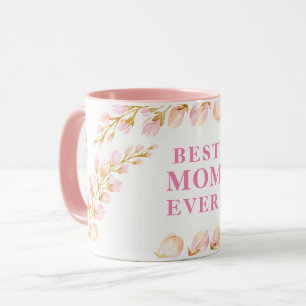 Caneca MELHOR MÃE CADA VEZ bonito cor d'água rosa floral