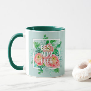 Caneca Melhor Mãe do Mundo Aquarela Floral Verde e Dourad