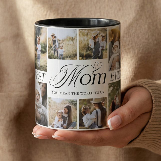Caneca Melhor Mãe do Mundo Colagem de Fotos Personalizada (Best Mom Ever Personalized Photo Collage keepsake Mug)