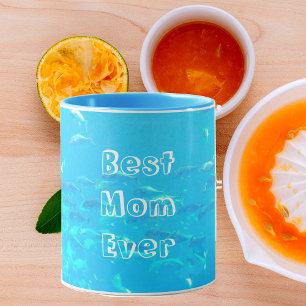 Caneca Melhor Mãe do Mundo Ever Aqua Azul Cardume de Peix