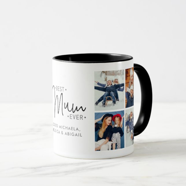 Caneca "Melhor Mãe do Nunca" personalizada com 8 fotos (Frente Esquerda)