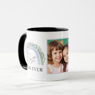 Caneca Melhor Mãe Foto Boho Verde Azul Floral Arco