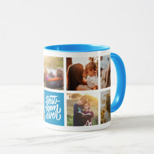 Caneca Melhor Mãe Já Personalizada Colagem de Fotos Azul