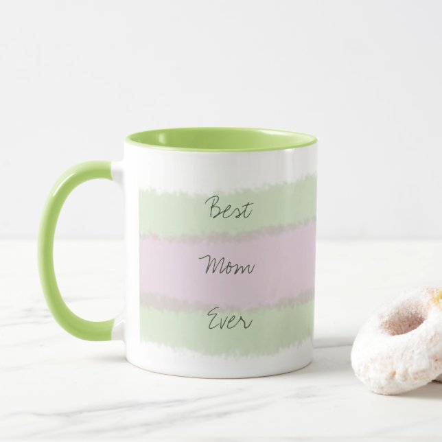 Caneca Melhor Mãe, Padrão Verde e Rosa Estimulado (Com Donut)