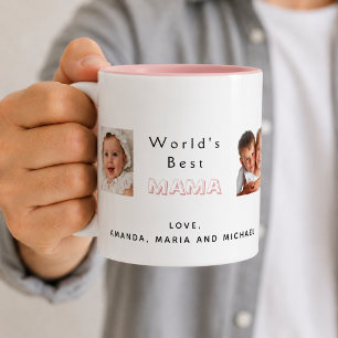 Caneca Melhor mamãe mãe família colagem de fotos crianças