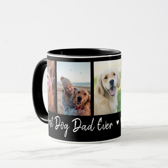 Caneca Melhor Pai De Cão De Colagem De Fotos Pet 5 Preto (Frente Esquerda)