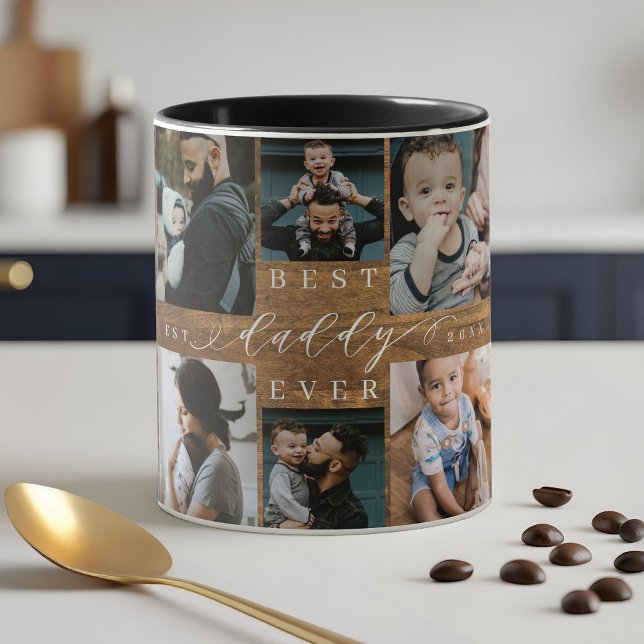 Caneca Melhor Pai de Colagem de Fotos de Woodgrão Keepsas (Best Daddy Ever Woodgrain Photo Collage Keepsake Mug)