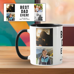 Caneca Melhor Pai do Mundo 4 Colagem de Fotos Preto