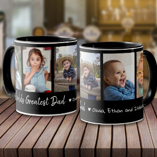 Caneca Melhor Pai do Mundo 5 Colagem de Fotos Preto