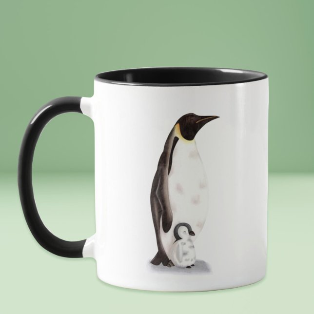 Caneca Melhor Pai jamais Imperador Pinguin e Bebê Ilustra (Best Dad Ever Emperor Penguin and Baby Illustrated Mug)