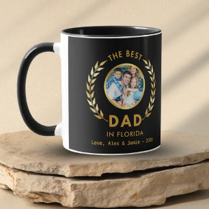 Caneca Melhor Pai na Flórida Foto Personalizada Preta e D