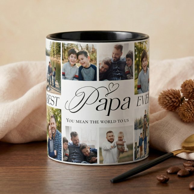 Caneca Melhor Papai de Todos Presente Personalizado Colag (Best Papa Ever Personalized Photo Collage keepsake Mug)
