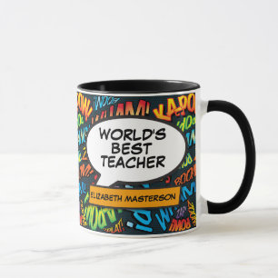 Caneca Melhor Professor do Mundo Divertido Retro Quadrinh