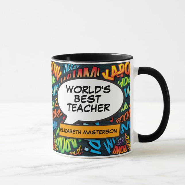 Caneca Melhor Professor do Mundo Divertido Retro Quadrinh (Direita)