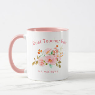 Caneca Melhor Professora Alguma Vez Personalizada Floral