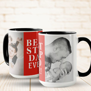 Caneca Melhor Stepdad Ever 2 Fotocolagem Vermelha