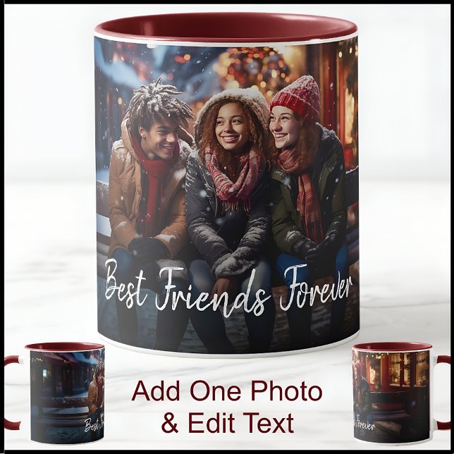 Caneca Melhores Amigos Um Modelo de Foto Com Texto Chique (Criador carregado)