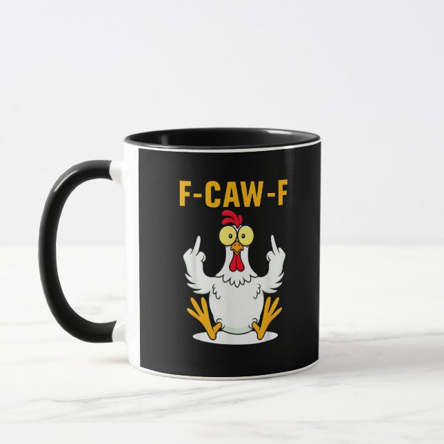 Caneca Meme de Galo com Citação F-Caw-F (Esquerda)