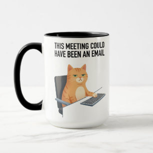 Caneca Meme de Gato de Escritório Reunião Engraçada