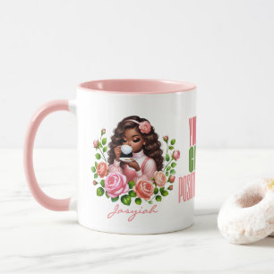 Caneca Menina Afro-Americana Chá de Rosas Positivas