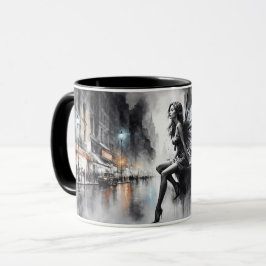 Caneca Menina alada mística, negra e branca, urbana