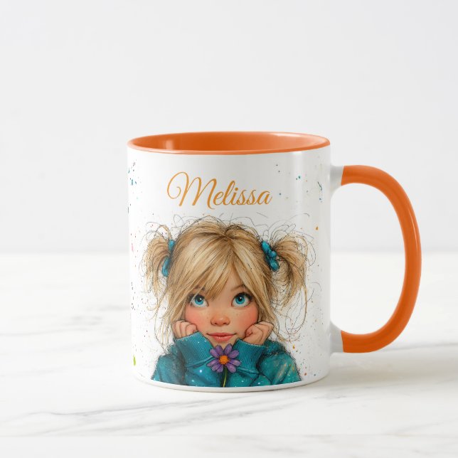 Caneca Menina Aquarela com flor Qualquer Nome (Direita)