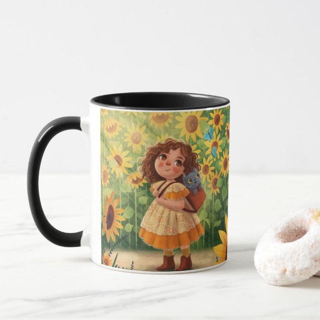 Caneca Menina Caprichosa do Sol com Gato – Kind Ones Café (Com Donut)