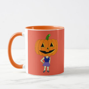 Caneca menina chibi da cabeça de abóbora
