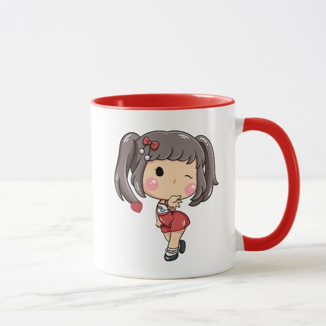 Caneca Menina Chibi Fofa Piscando com TrançasKawaiiCartoo (Direita)