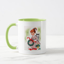 Caneca Menina clássica do Natal com fitas da grinalda
