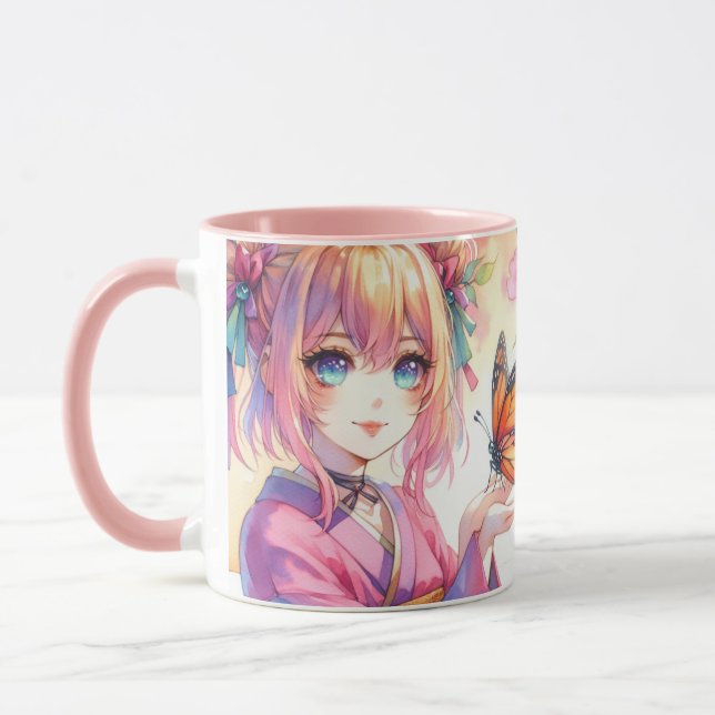 Caneca Menina de animação segurando uma borboleta (Esquerda)