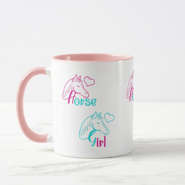 Caneca Menina de Cavalo em Rosa e Turquesa (Esquerda)