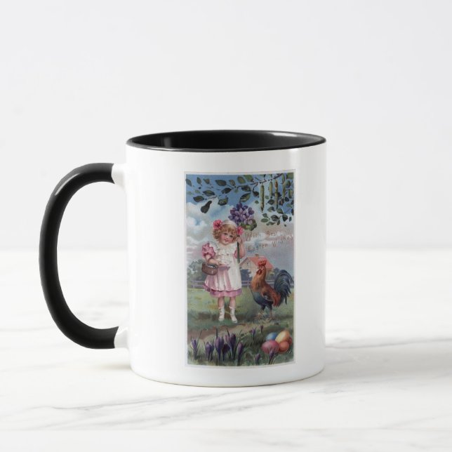 Caneca Menina de rosa segurando flores roxas (Esquerda)
