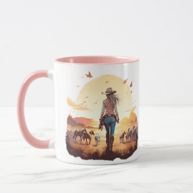 Caneca Menina do cavalo Cowgirl amante do cavalo deserto  (Esquerda)