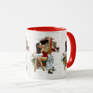 Caneca Menina do Pin-Acima da arte do vintage da beleza