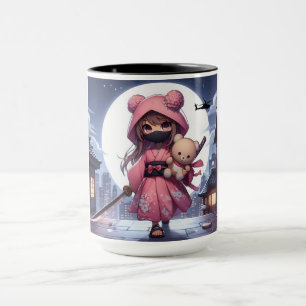 Caneca Menina e ursinho da guerreira ninja