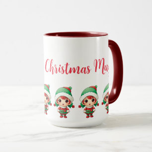 Caneca Menina Elfa Natal Vermelho Personalizado